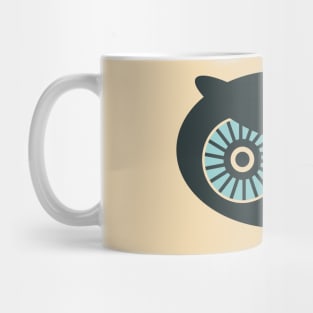 THERE BE OWLS Big Staring Owl Forest Bird Black Blue Eyes Pink Beak - UnBlink Studio by Jackie Tahara Mug